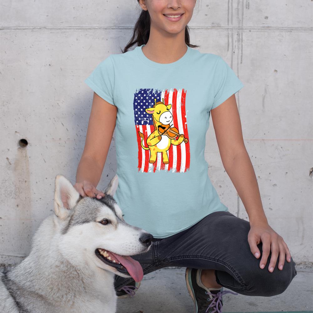 American Flag Giraffe Playing Violin T-Shirt