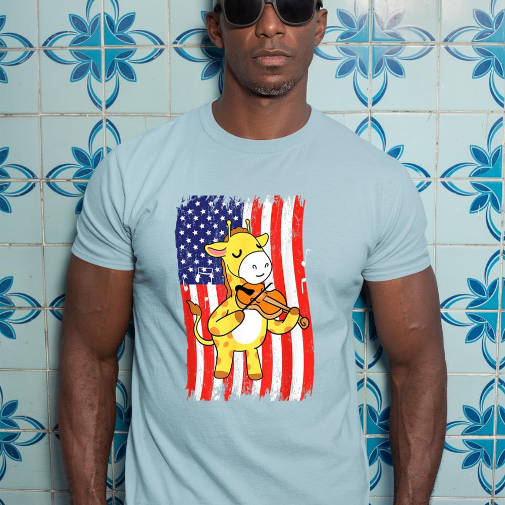American Flag Giraffe Playing Violin T-Shirt
