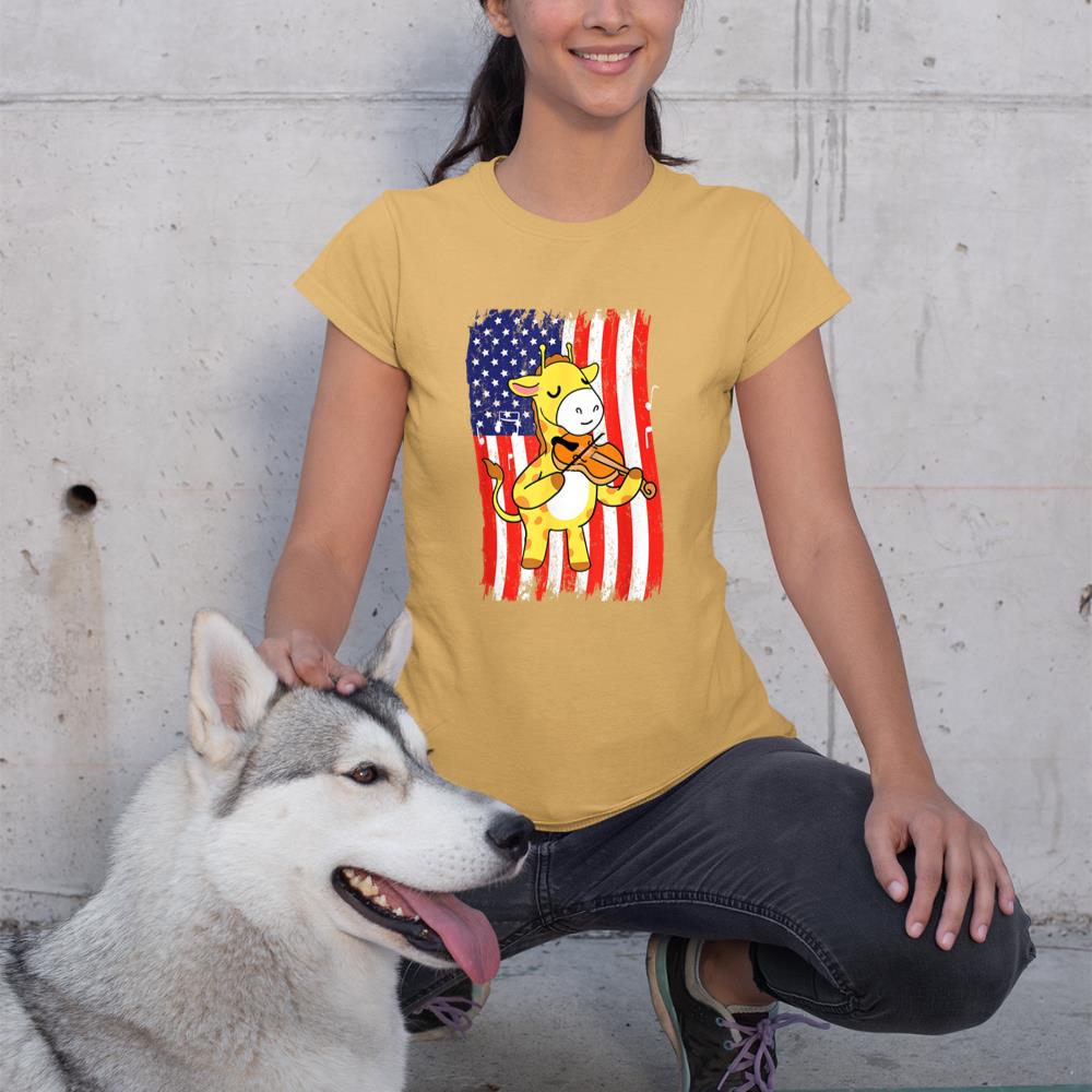 American Flag Giraffe Playing Violin T-Shirt