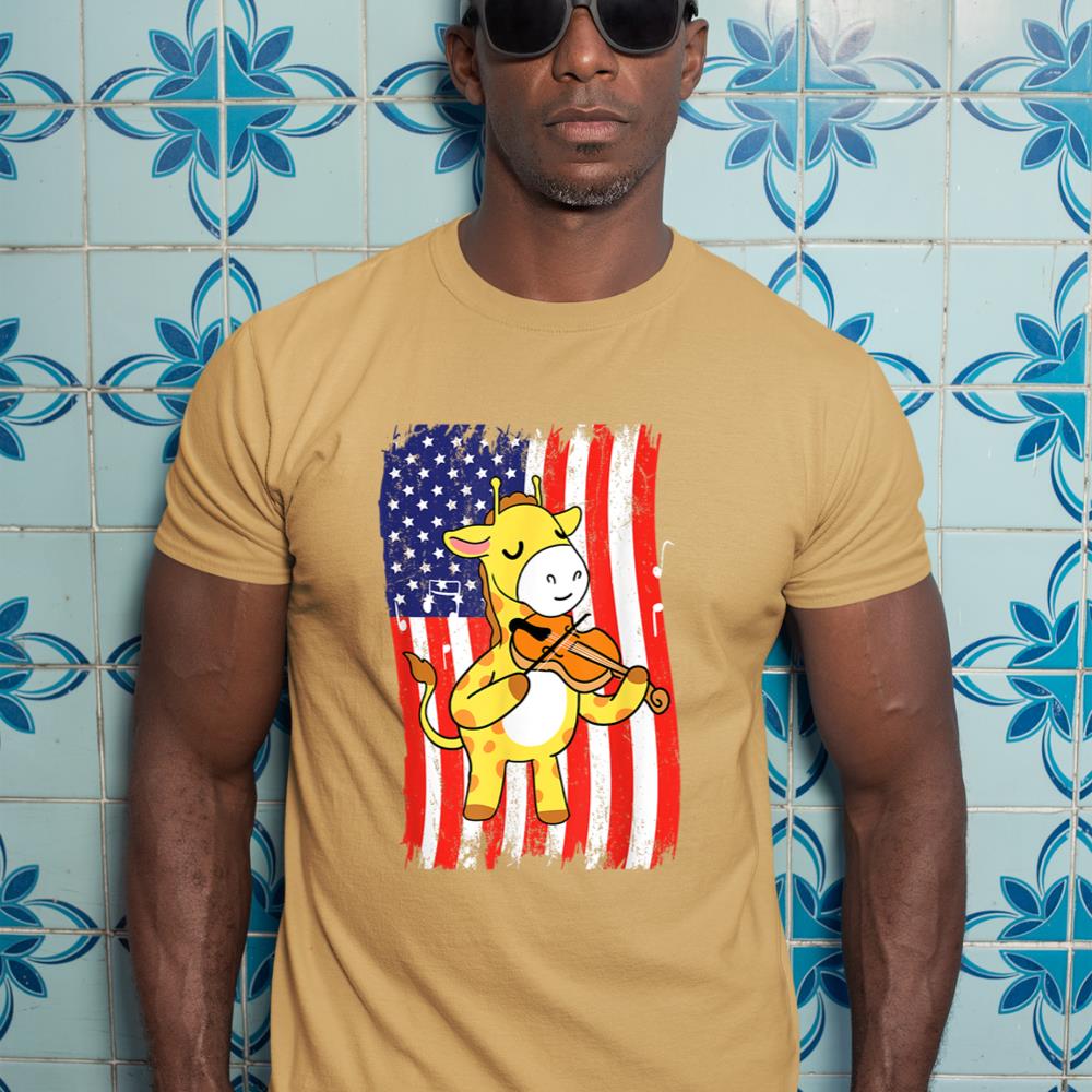 American Flag Giraffe Playing Violin T-Shirt