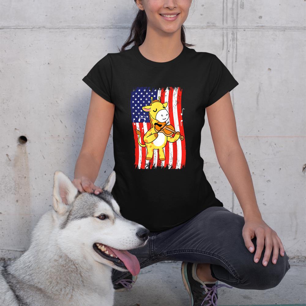 American Flag Giraffe Playing Violin T-Shirt