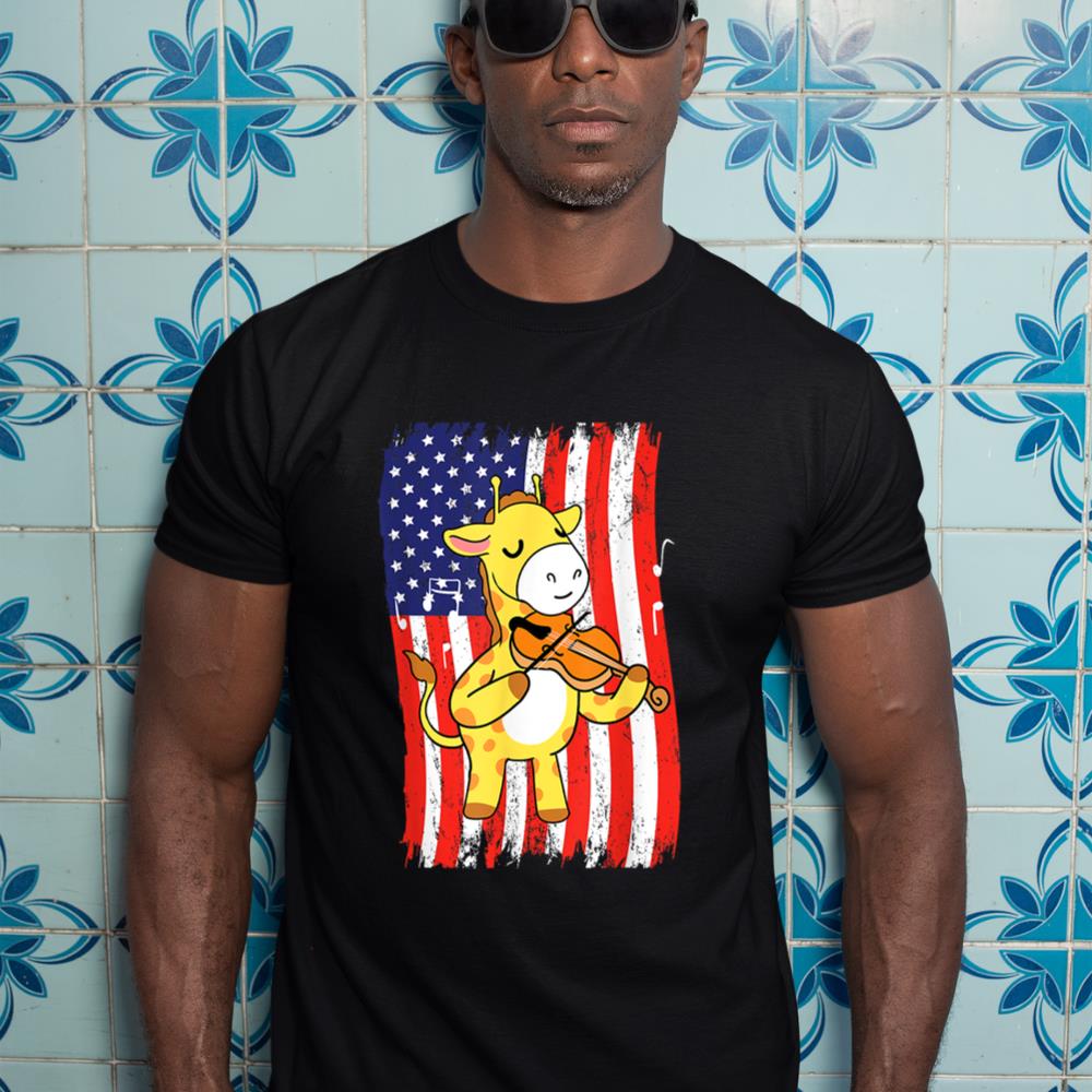 American Flag Giraffe Playing Violin T-Shirt