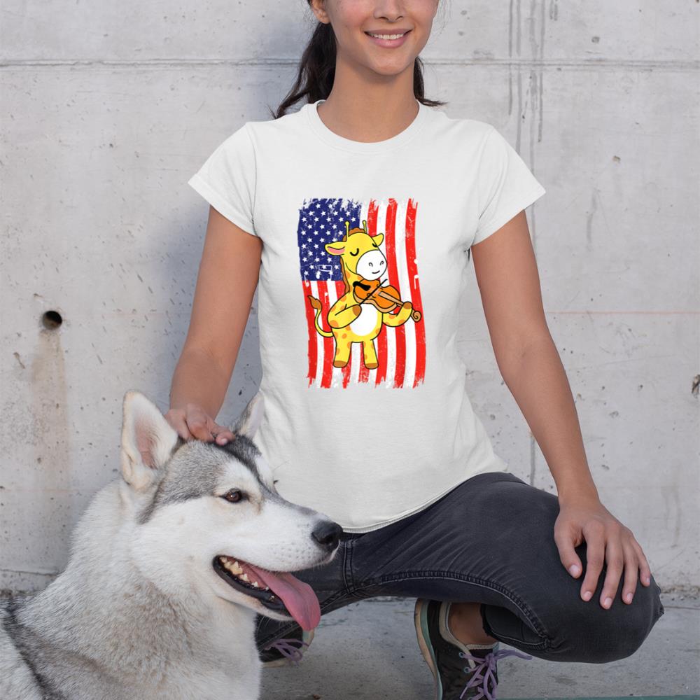 American Flag Giraffe Playing Violin T-Shirt