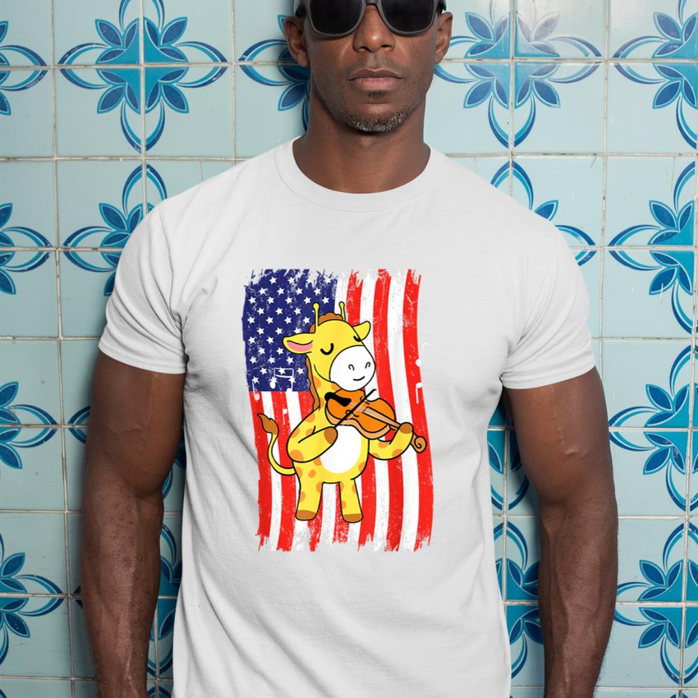 American Flag Giraffe Playing Violin T-Shirt
