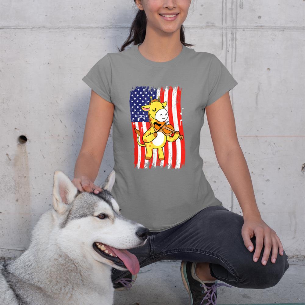 American Flag Giraffe Playing Violin T-Shirt