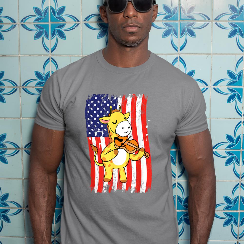 American Flag Giraffe Playing Violin T-Shirt
