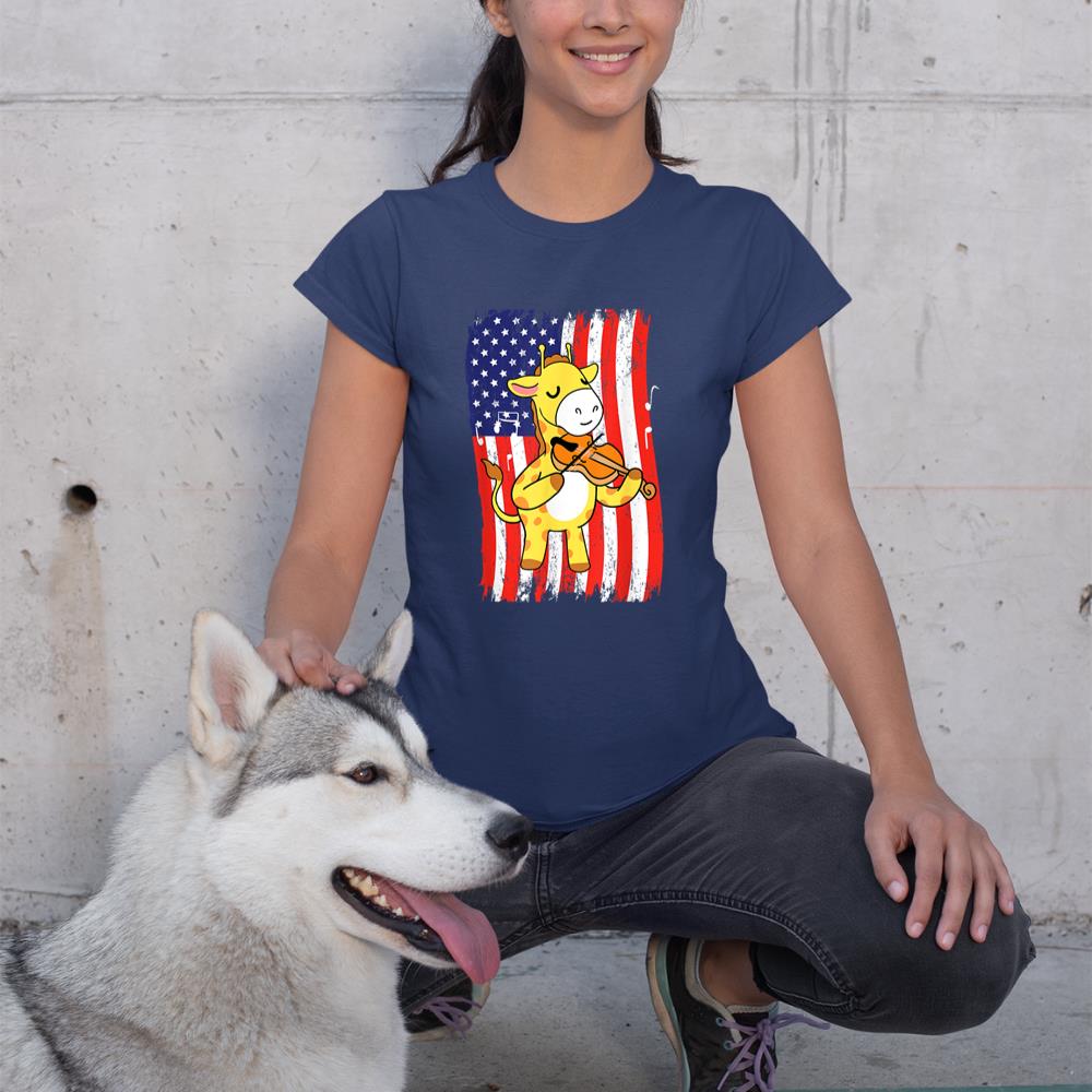 American Flag Giraffe Playing Violin T-Shirt