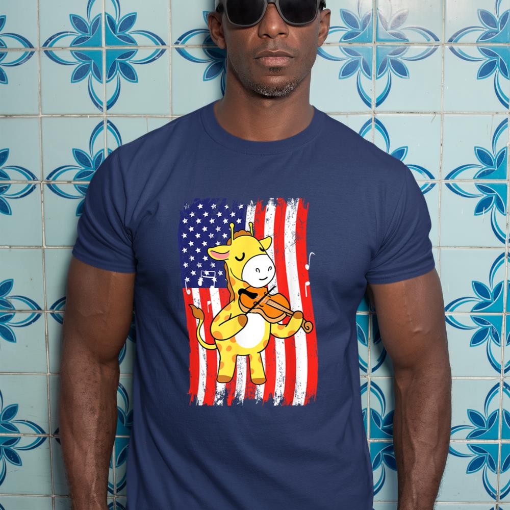 American Flag Giraffe Playing Violin T-Shirt