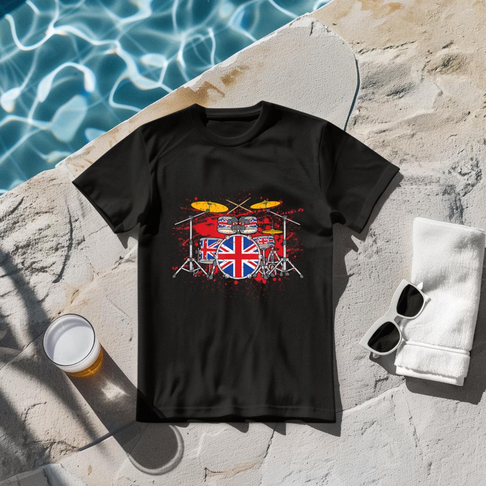 British Drummer Drums Brit Union Jack Drum Set Drumming T-Shirt