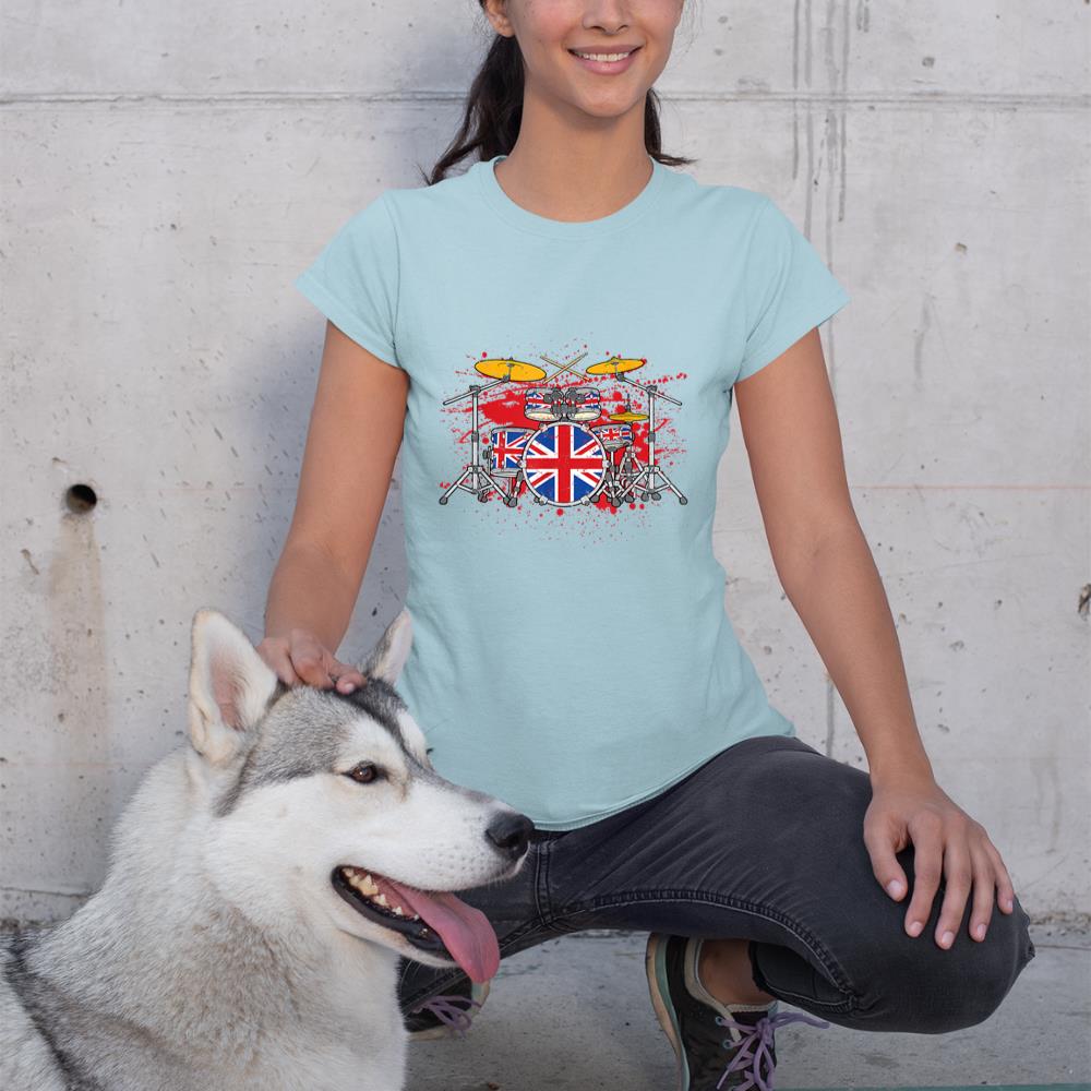 British Drummer Drums Brit Union Jack Drum Set Drumming T-Shirt