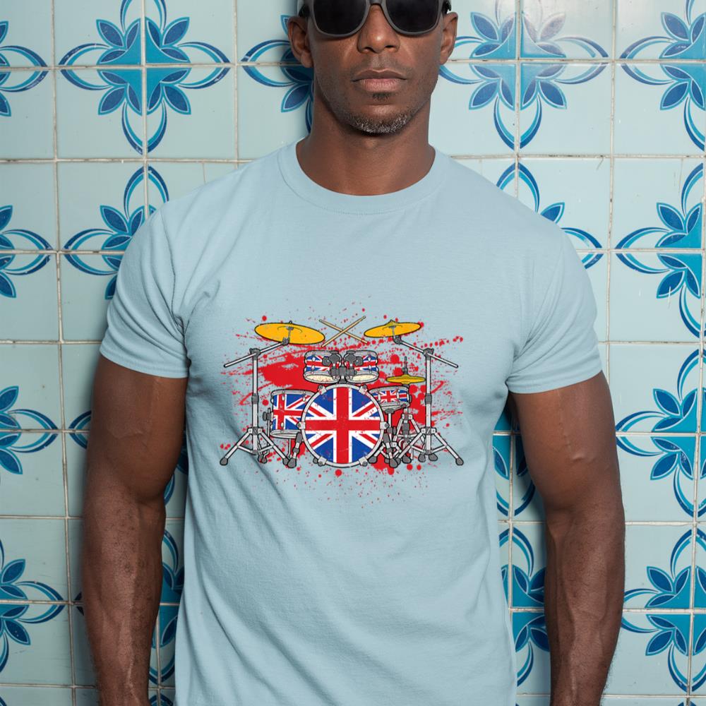 British Drummer Drums Brit Union Jack Drum Set Drumming T-Shirt