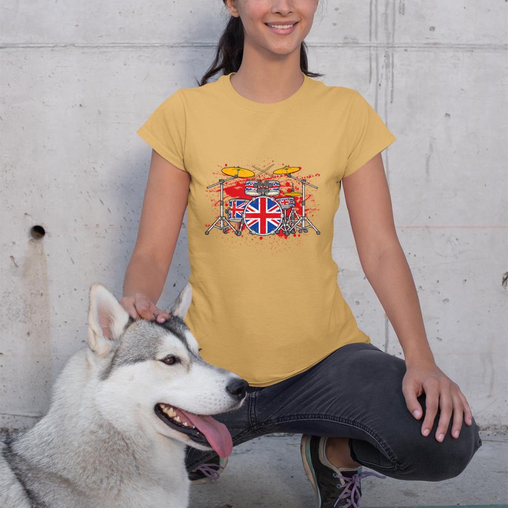 British Drummer Drums Brit Union Jack Drum Set Drumming T-Shirt
