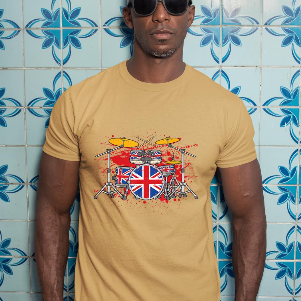 British Drummer Drums Brit Union Jack Drum Set Drumming T-Shirt
