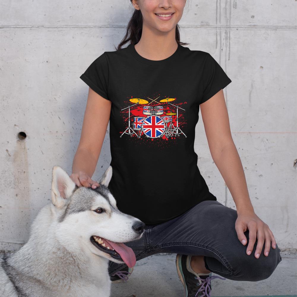 British Drummer Drums Brit Union Jack Drum Set Drumming T-Shirt