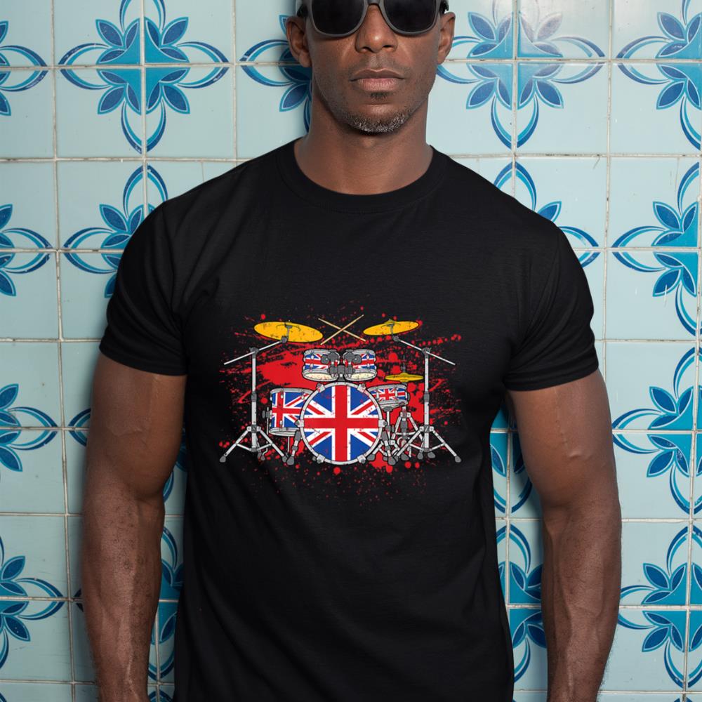 British Drummer Drums Brit Union Jack Drum Set Drumming T-Shirt