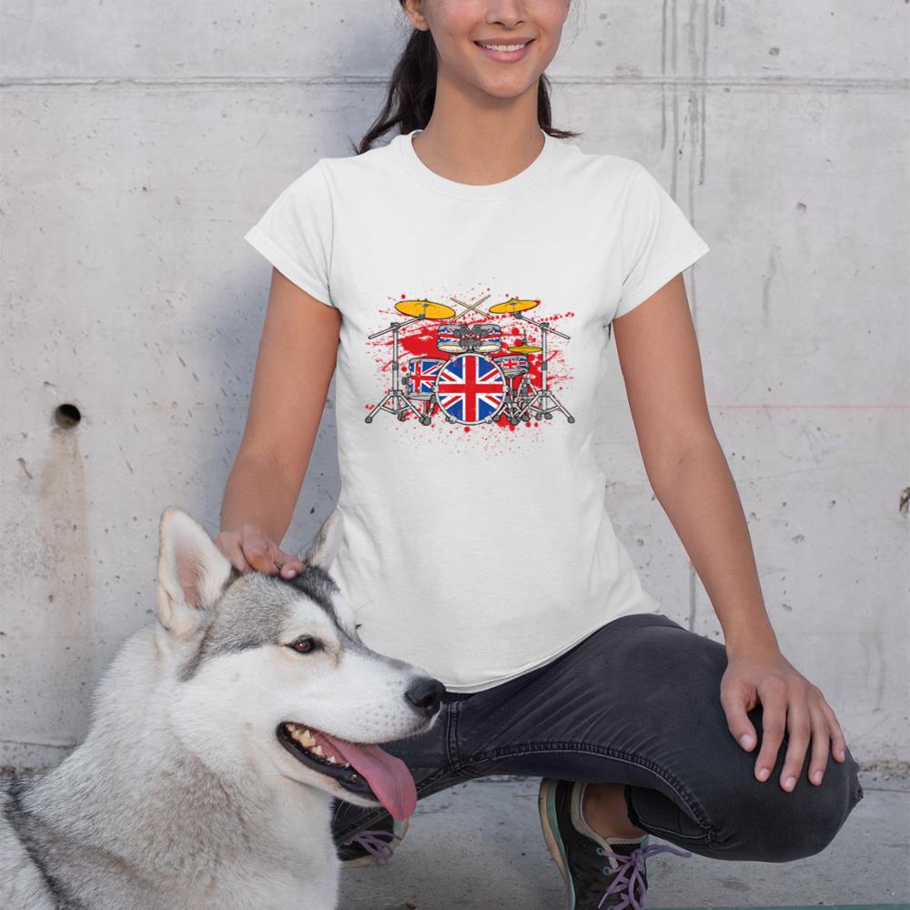 British Drummer Drums Brit Union Jack Drum Set Drumming T-Shirt