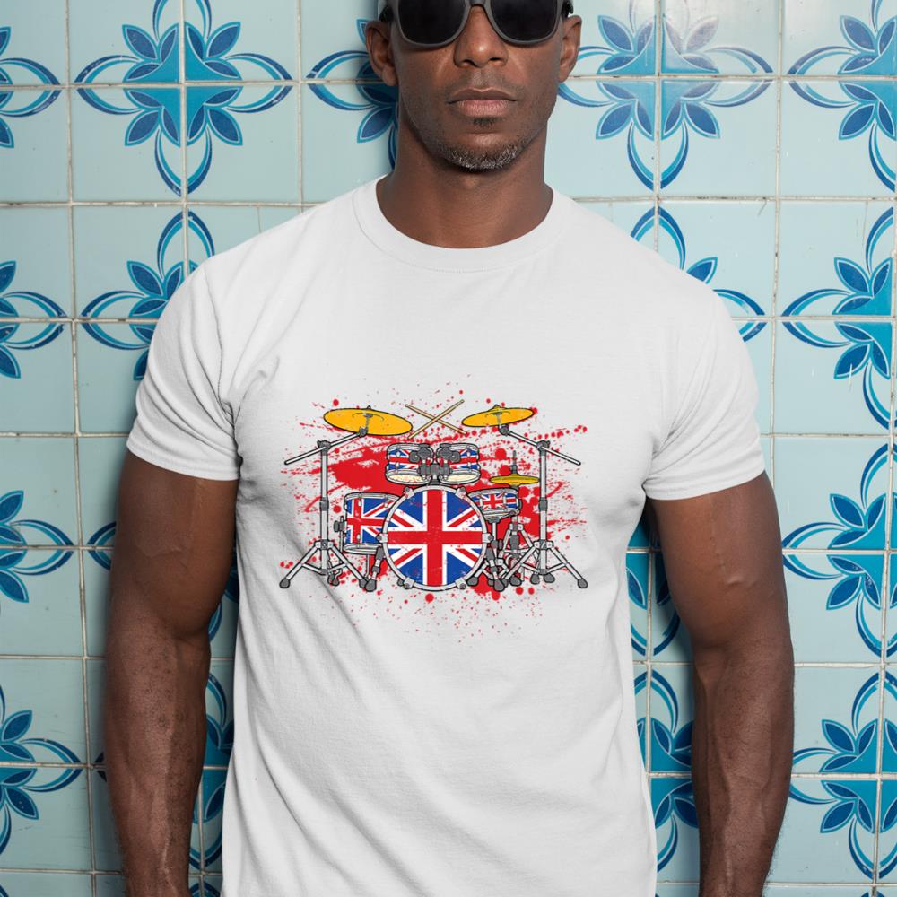 British Drummer Drums Brit Union Jack Drum Set Drumming T-Shirt
