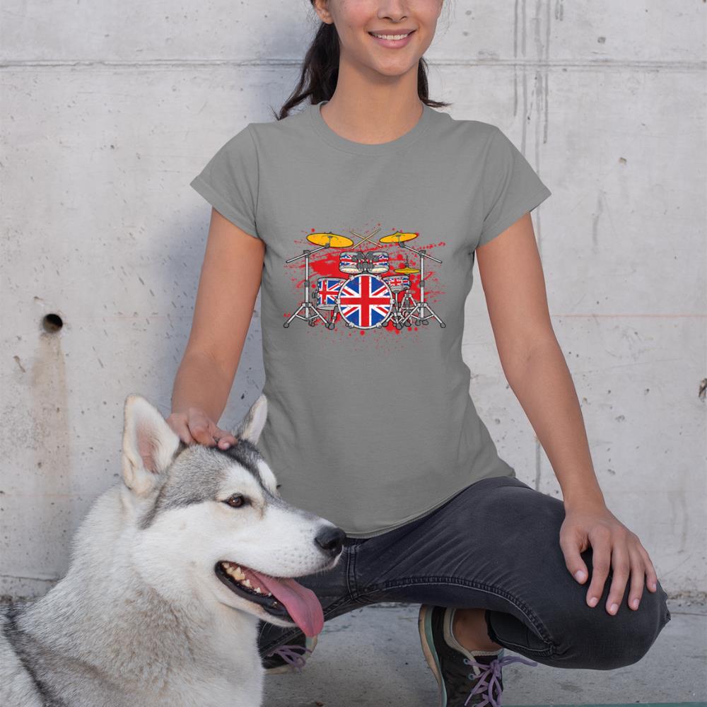 British Drummer Drums Brit Union Jack Drum Set Drumming T-Shirt