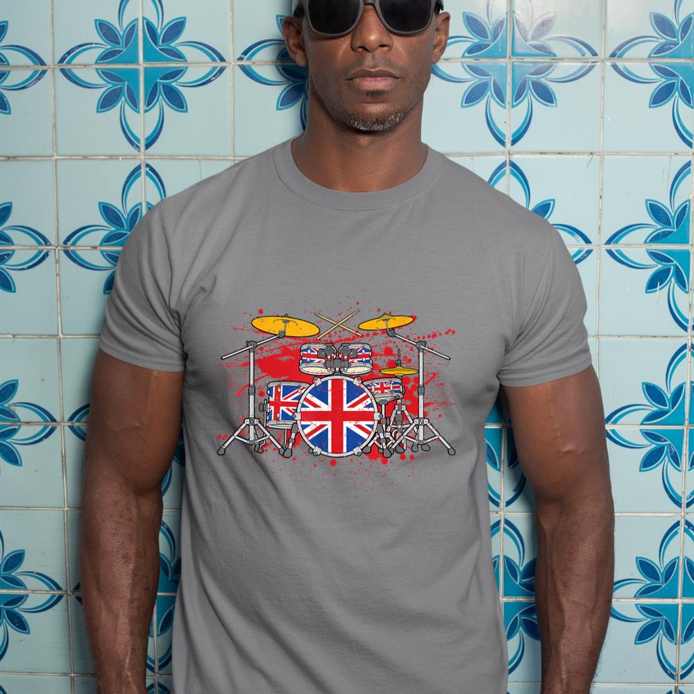 British Drummer Drums Brit Union Jack Drum Set Drumming T-Shirt
