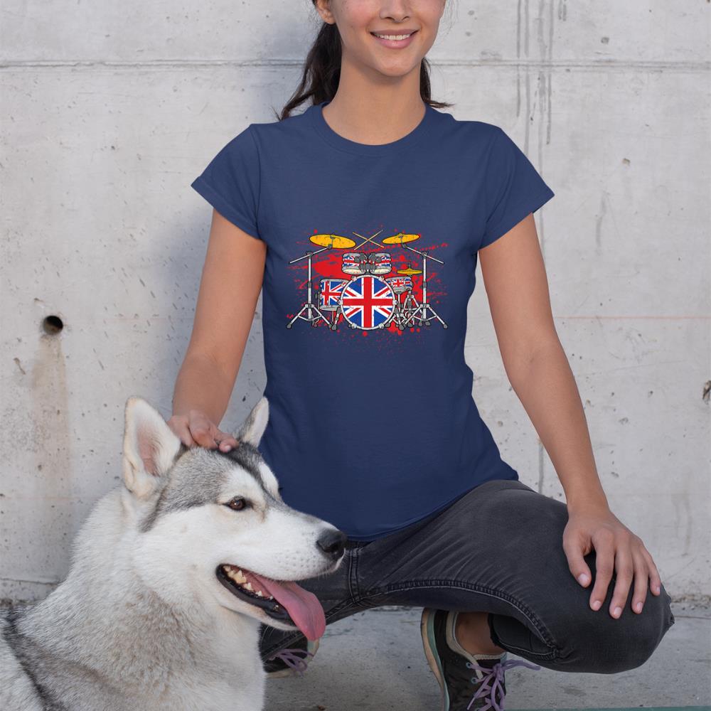 British Drummer Drums Brit Union Jack Drum Set Drumming T-Shirt