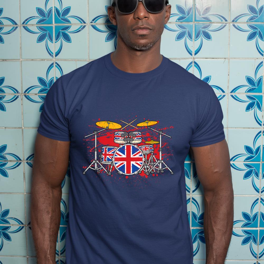 British Drummer Drums Brit Union Jack Drum Set Drumming T-Shirt