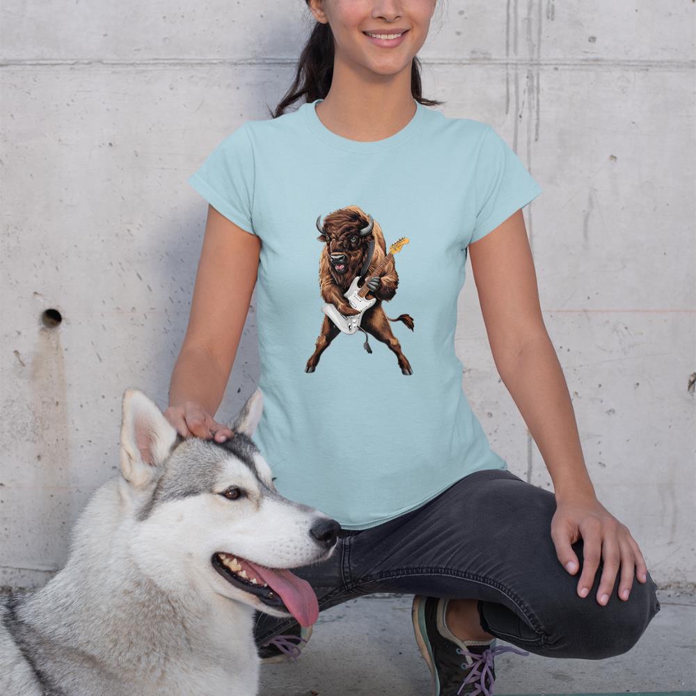 Buffalo Playing Electric Guitar Funny American Bison Lover T-Shirt