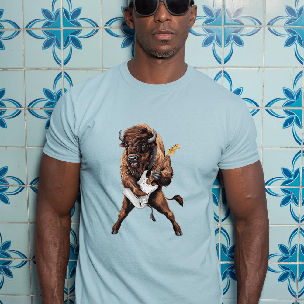 Buffalo Playing Electric Guitar Funny American Bison Lover T-Shirt