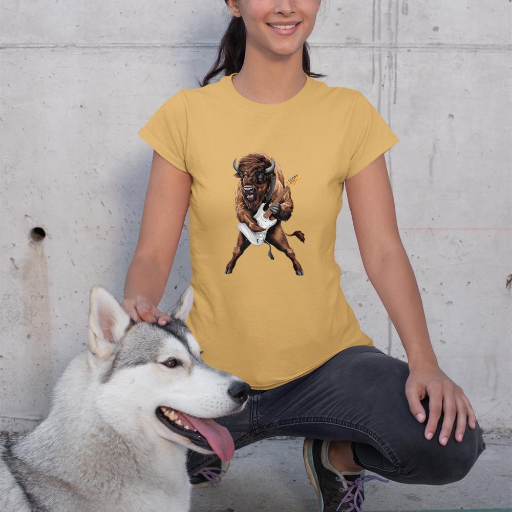 Buffalo Playing Electric Guitar Funny American Bison Lover T-Shirt