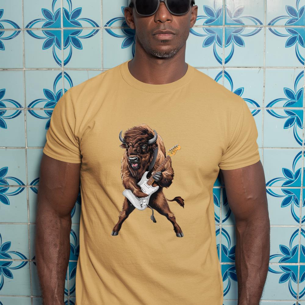 Buffalo Playing Electric Guitar Funny American Bison Lover T-Shirt