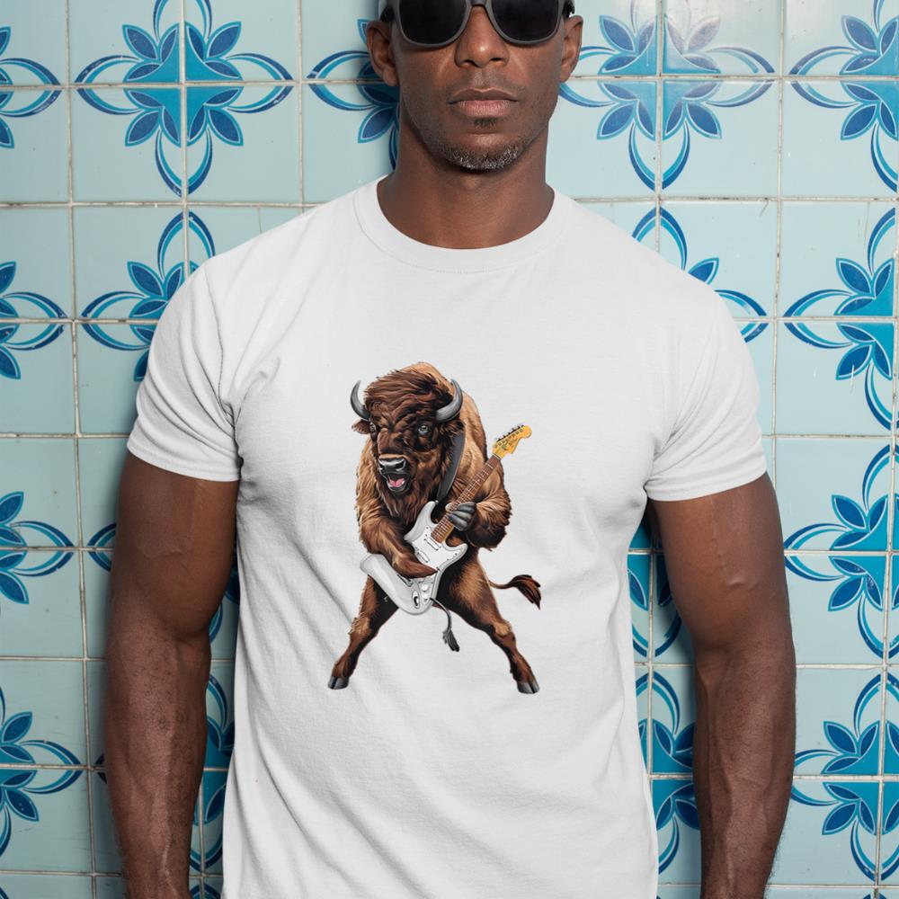 Buffalo Playing Electric Guitar Funny American Bison Lover T-Shirt