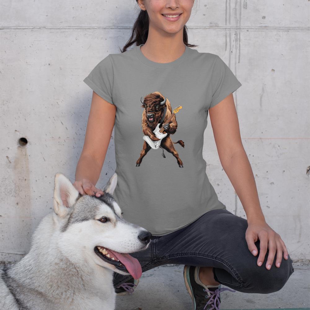 Buffalo Playing Electric Guitar Funny American Bison Lover T-Shirt
