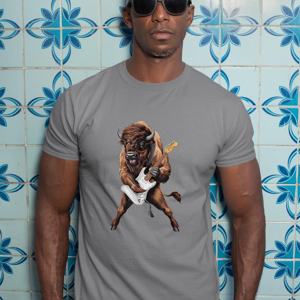Buffalo Playing Electric Guitar Funny American Bison Lover T-Shirt
