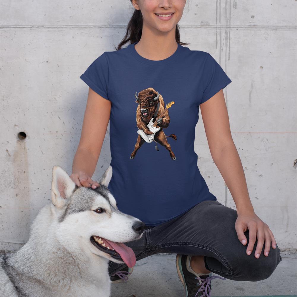 Buffalo Playing Electric Guitar Funny American Bison Lover T-Shirt