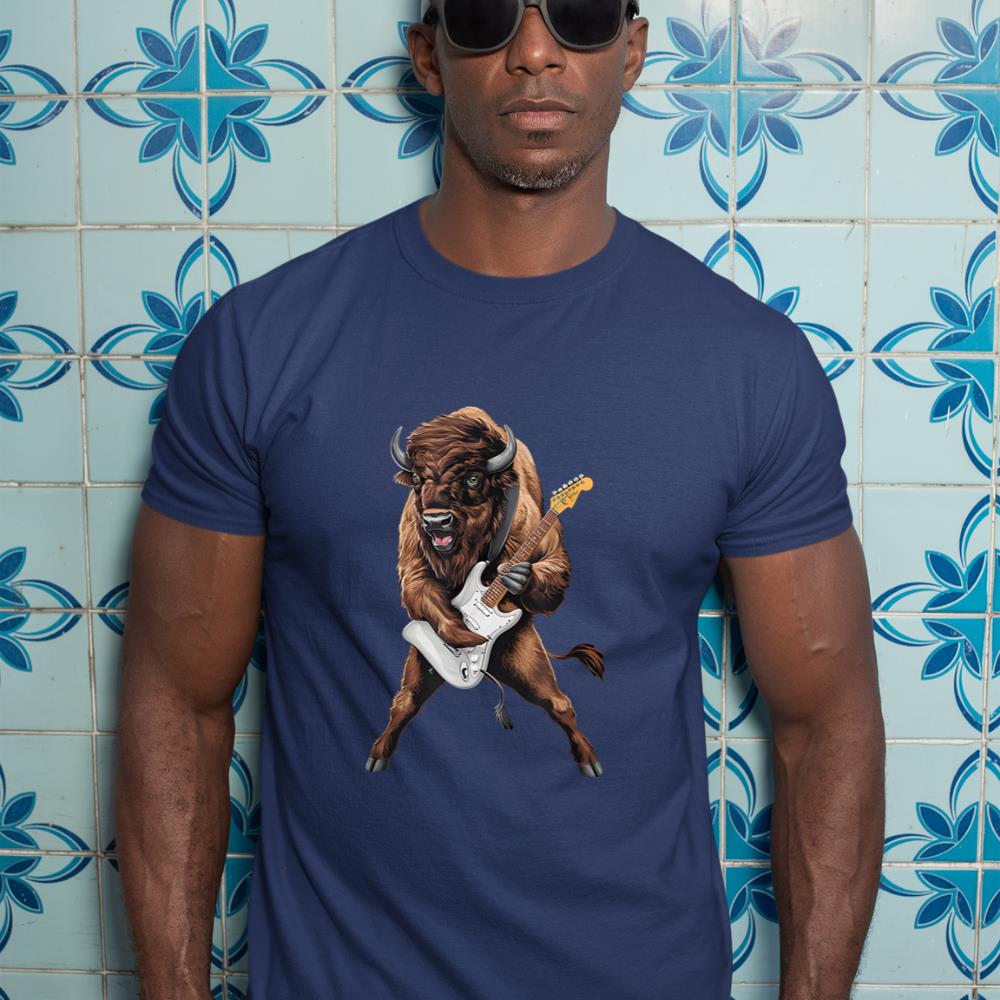 Buffalo Playing Electric Guitar Funny American Bison Lover T-Shirt