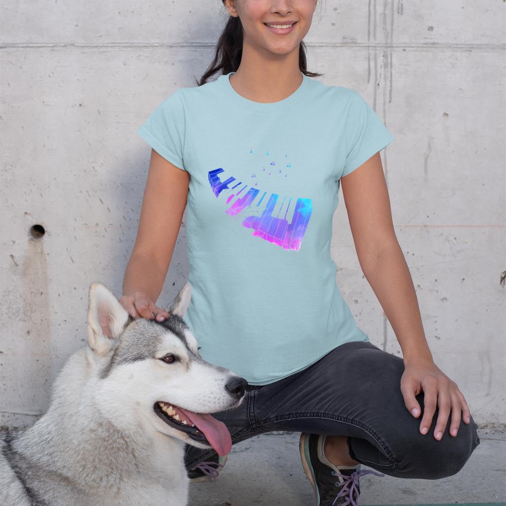 Colorful Piano Keyboard Music Notes Pianist Musician Piano T-Shirt
