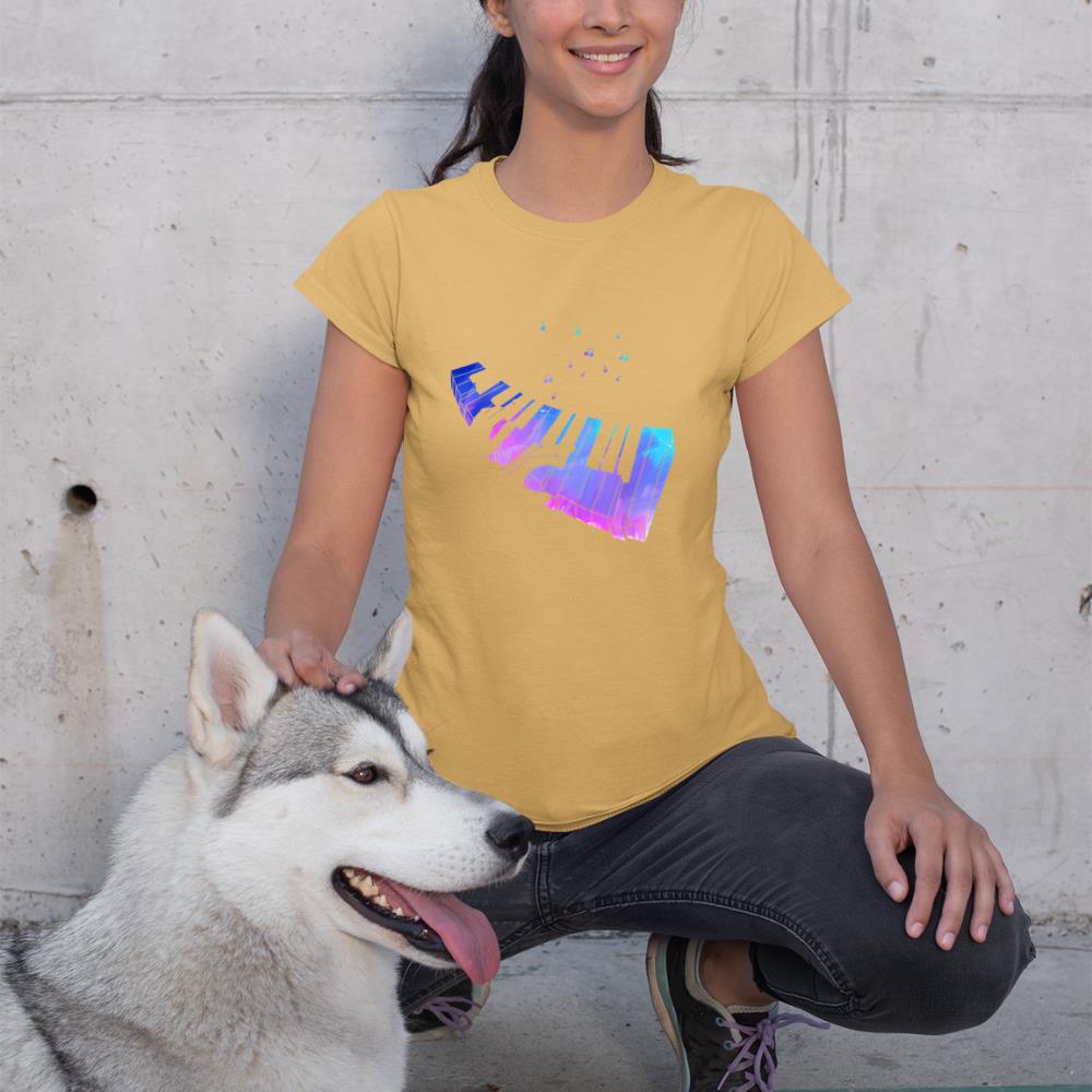 Colorful Piano Keyboard Music Notes Pianist Musician Piano T-Shirt