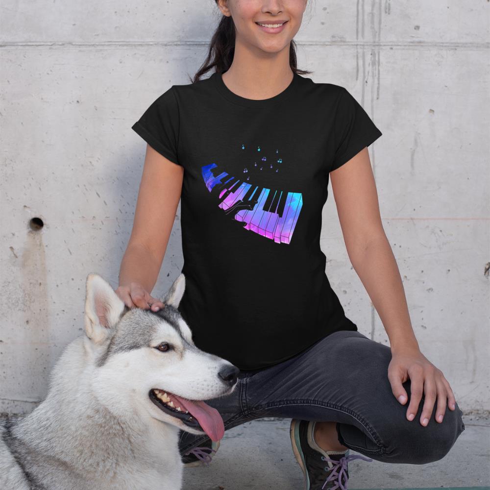 Colorful Piano Keyboard Music Notes Pianist Musician Piano T-Shirt