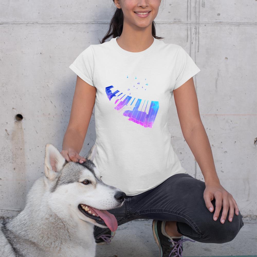 Colorful Piano Keyboard Music Notes Pianist Musician Piano T-Shirt