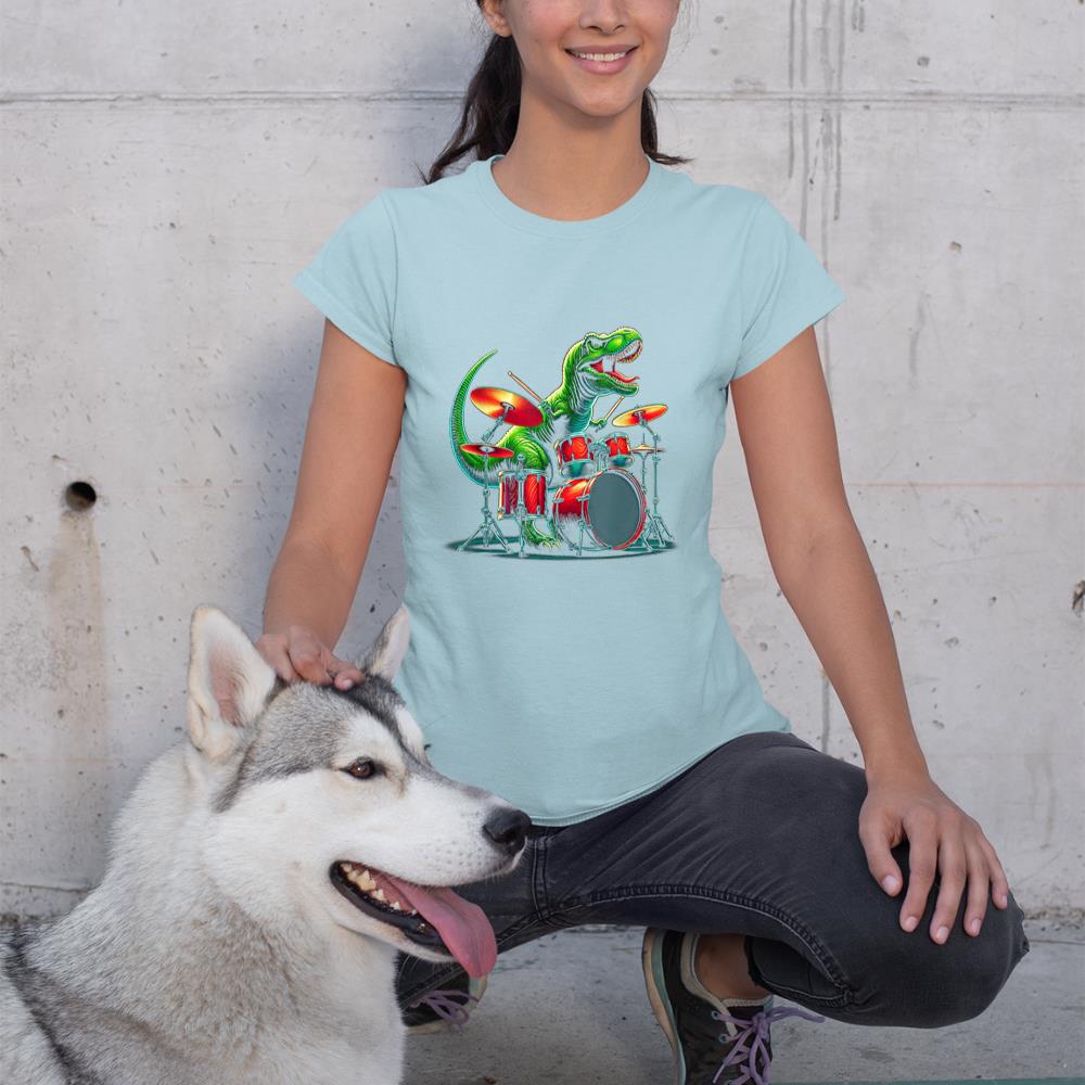 Cool Dinosaur Drummer - Boys Girls Kids Drummers T-Shirt