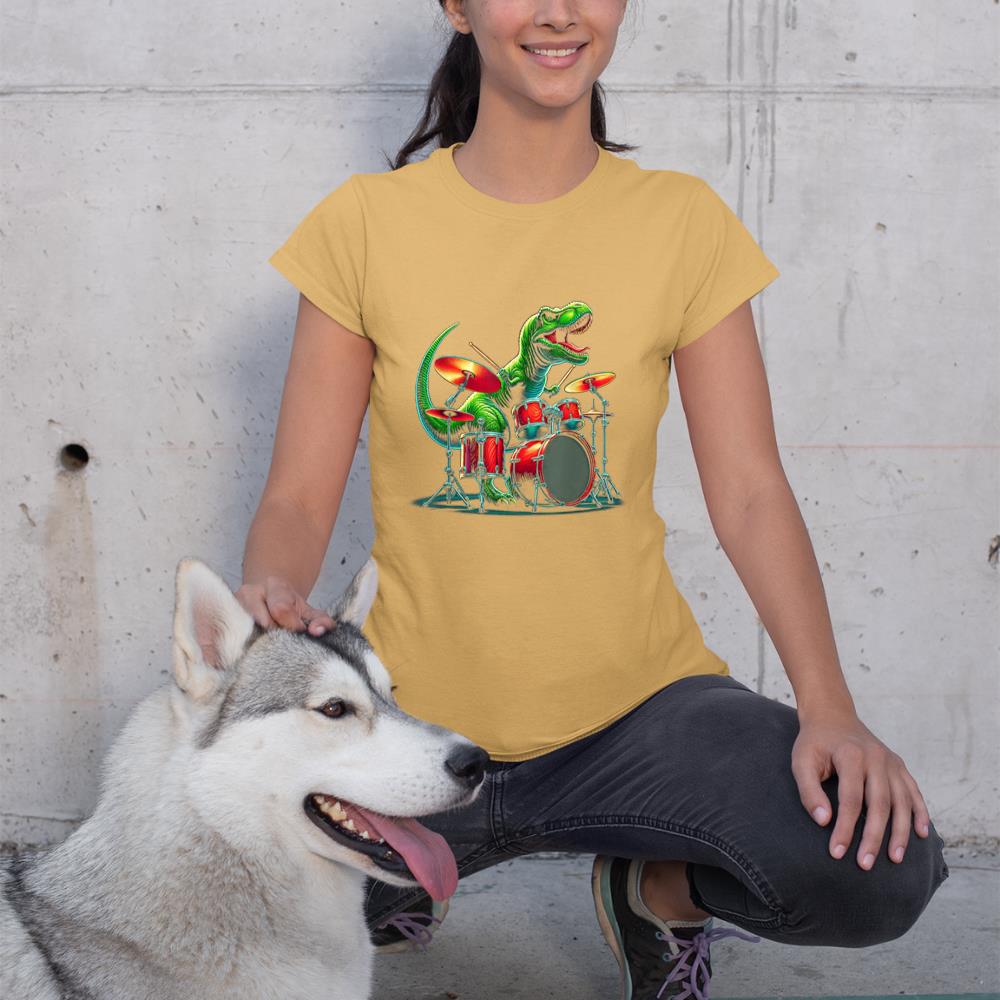 Cool Dinosaur Drummer - Boys Girls Kids Drummers T-Shirt