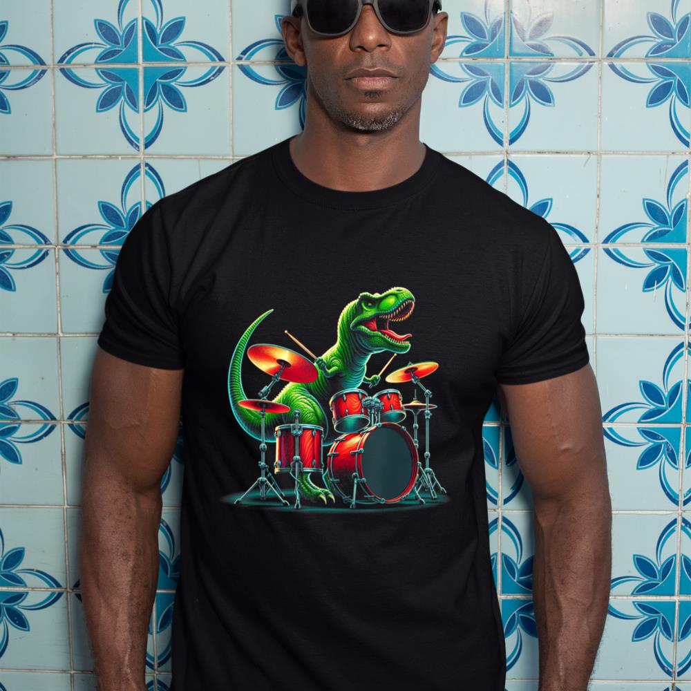 Cool Dinosaur Drummer - Boys Girls Kids Drummers T-Shirt