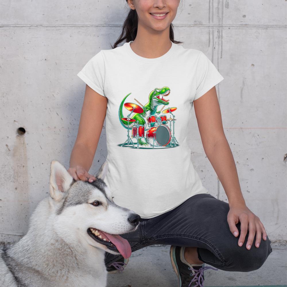 Cool Dinosaur Drummer - Boys Girls Kids Drummers T-Shirt