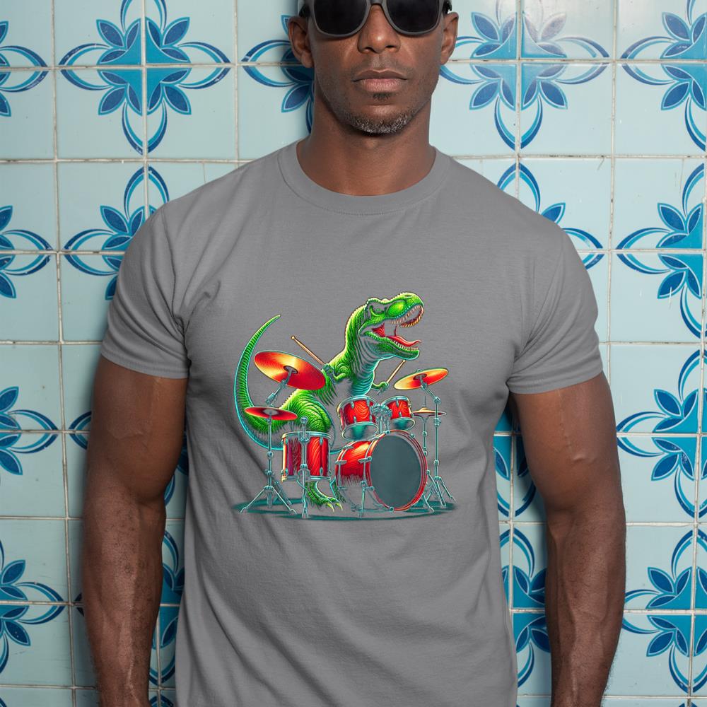 Cool Dinosaur Drummer - Boys Girls Kids Drummers T-Shirt