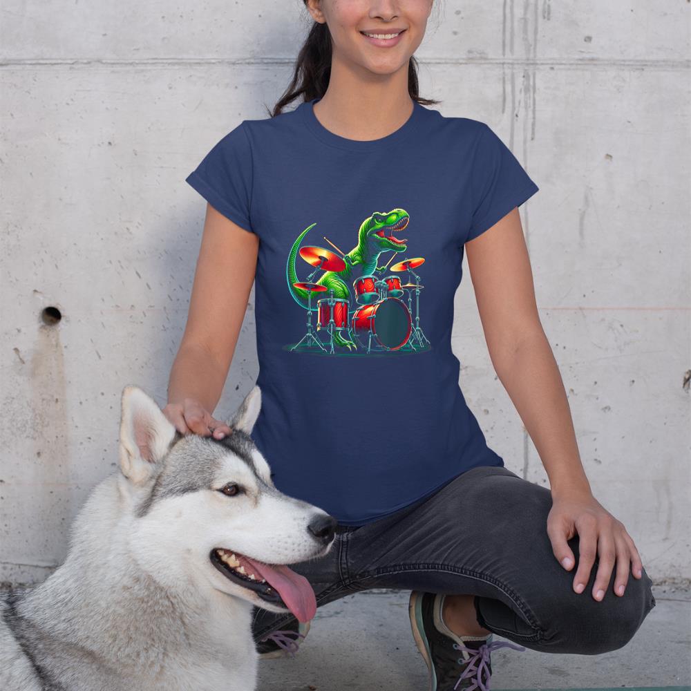 Cool Dinosaur Drummer - Boys Girls Kids Drummers T-Shirt