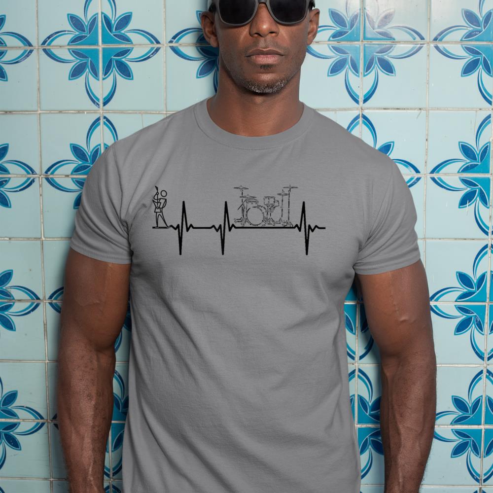 Drum Set Heartbeat Guitar Musician Drum Player Guitar Player T-Shirt
