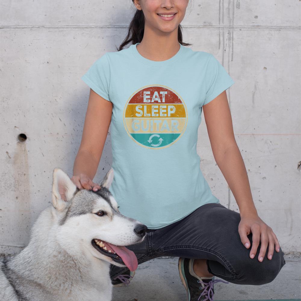 Funny Guitarist player Retro Vintage Eat Sleep Guitar Repeat T-Shirt