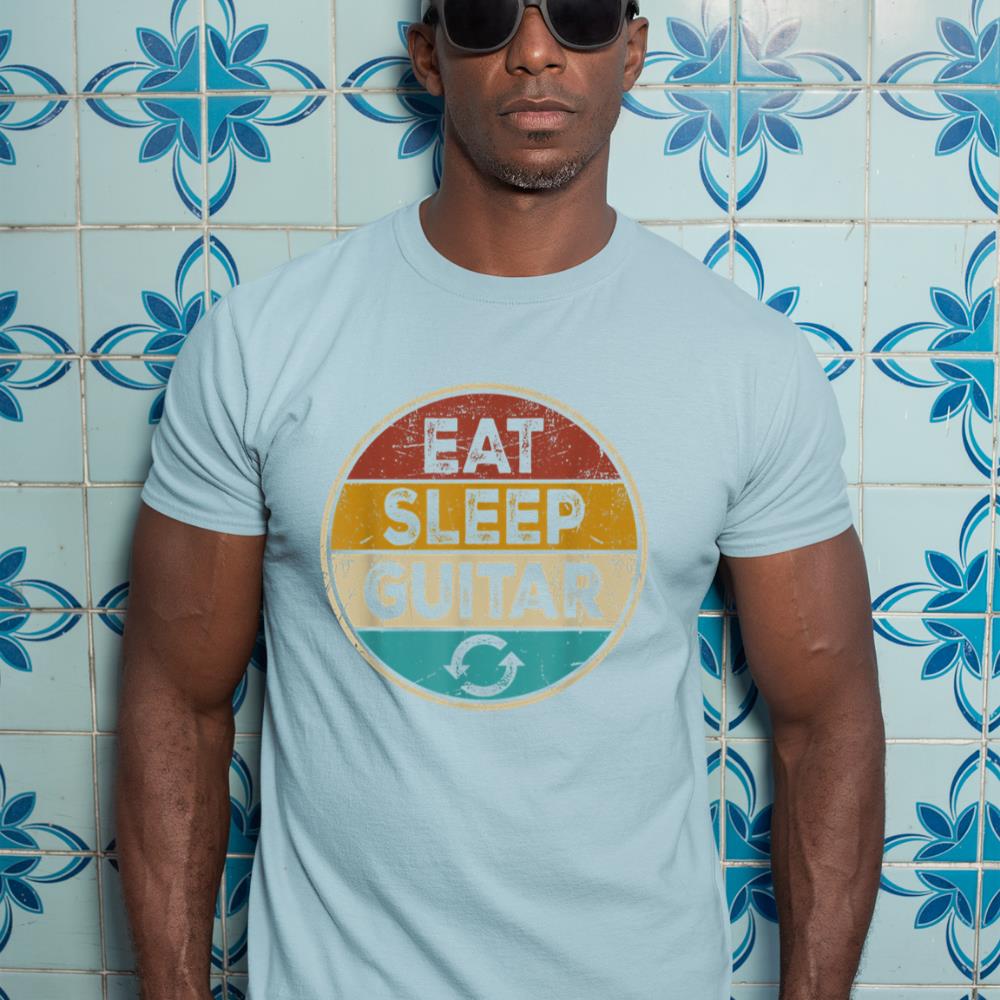 Funny Guitarist player Retro Vintage Eat Sleep Guitar Repeat T-Shirt