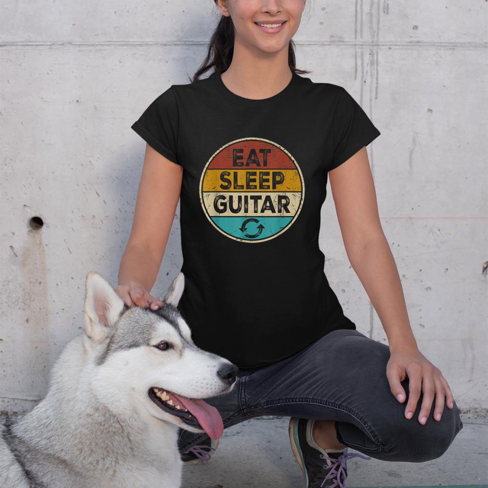 Funny Guitarist player Retro Vintage Eat Sleep Guitar Repeat T-Shirt