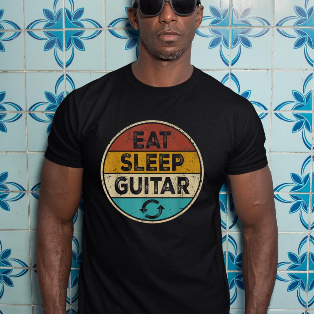 Funny Guitarist player Retro Vintage Eat Sleep Guitar Repeat T-Shirt