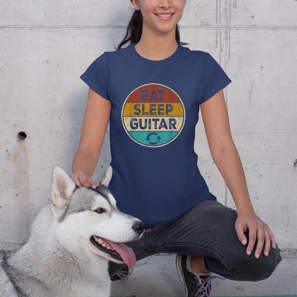 Funny Guitarist player Retro Vintage Eat Sleep Guitar Repeat T-Shirt